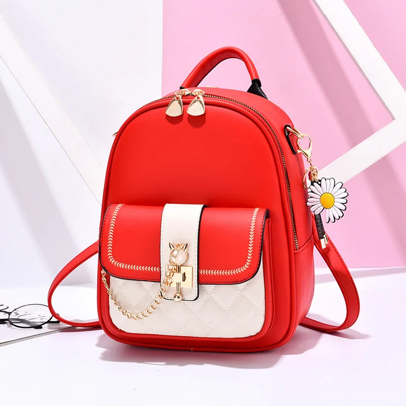 Bag Women 2022 New Fashion Rhombic Contrast Backpack Korean Version Large Capacity Buckle One shoulder Two shoulder Travel Backp 3
