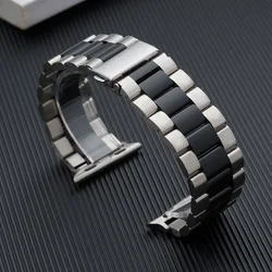 Premium Stainless Steel Watch Strap Bracelet - Elegant and Durable Design for Series 11 42MM (Silver - black)