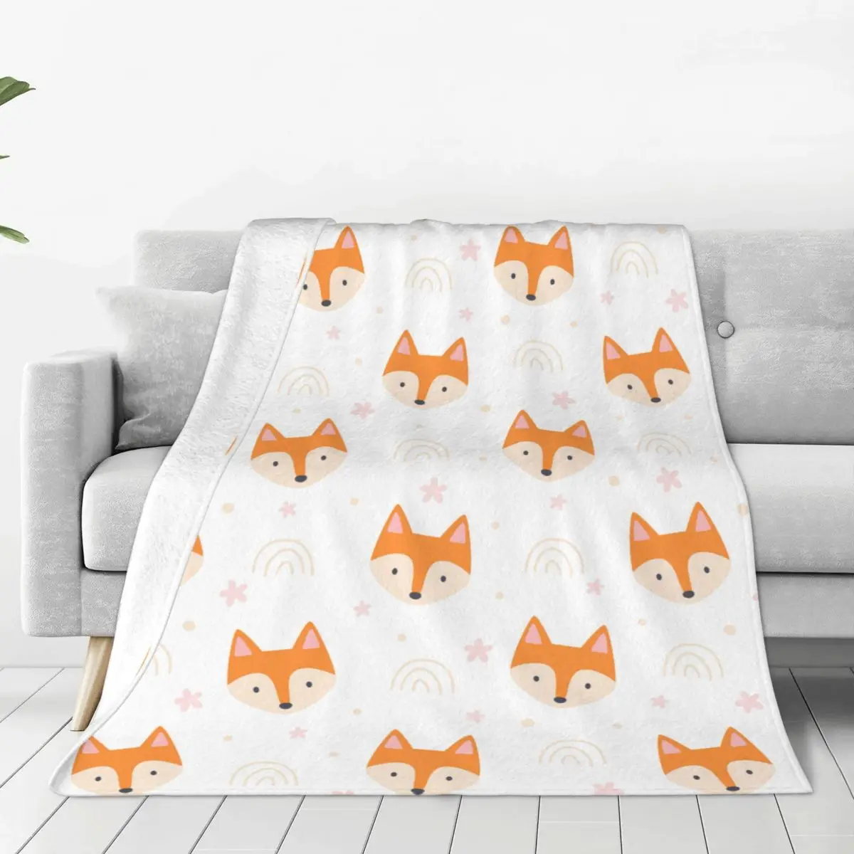

Cute Fox Pattern Blanket Animal Fuzzy Funny Warm Throw Blankets for Bedding Lounge Winter