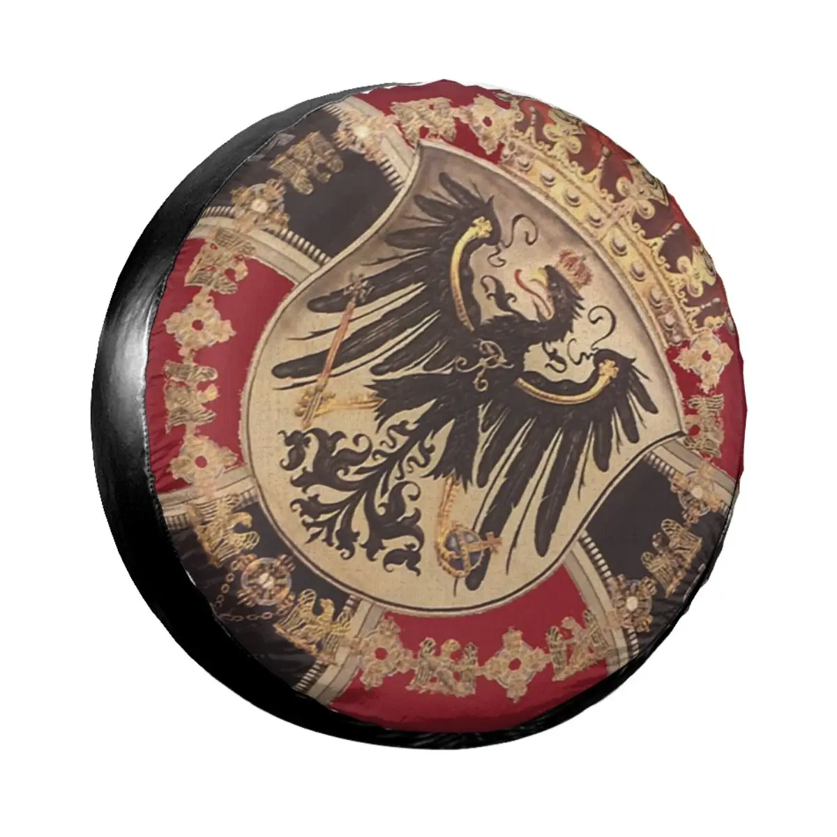 

German Eagle And Iron Cross Of Prussia Spare Tire Cover Case Bag Kingdom of Prussia Flag Emblem Wheel Covers for Jeep Pajero