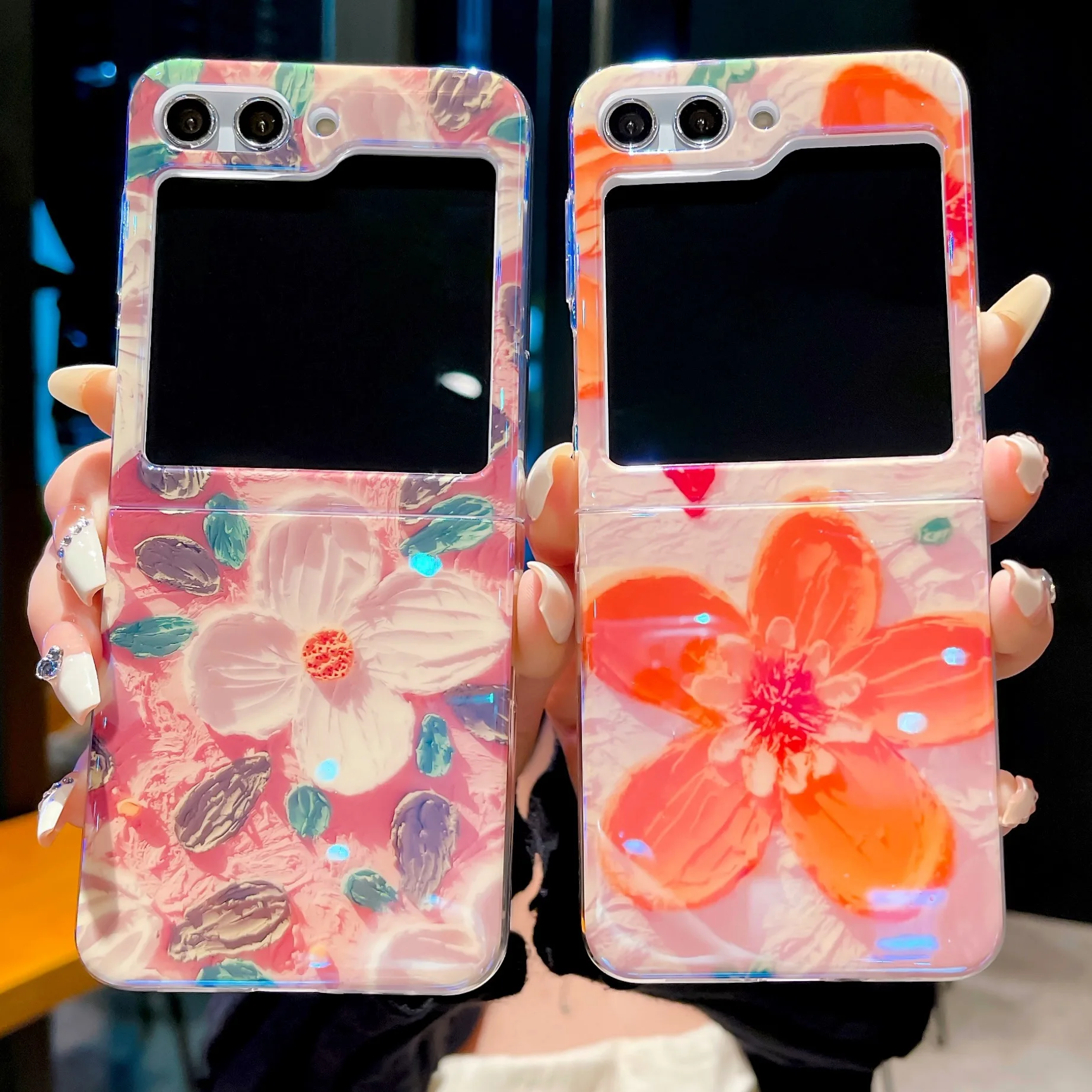 

Oil Painting Flower Painted Phone Case For Samsung Galaxy Z Flip 5 4 3 2 1 All-inclusive Anti-fall Collapsible Protective Cover