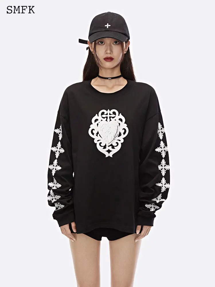 Smfk-女性のクロスフラワープリントパーカー、カジュアルなプル