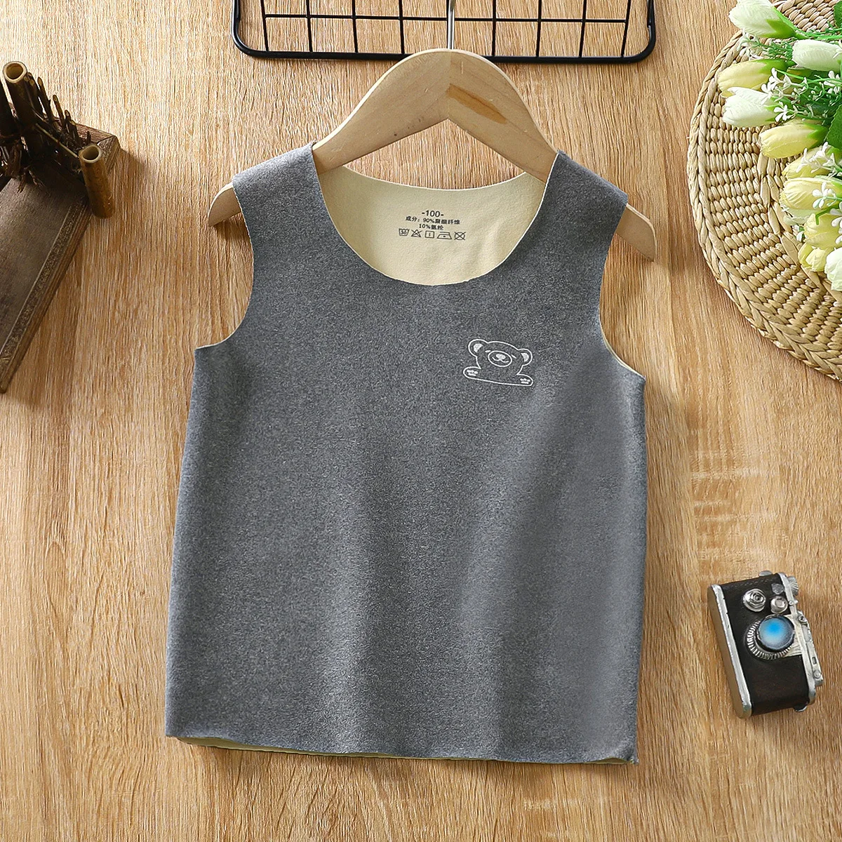 Children's Pajamas Warm Solid Color Shoulder Undershirt Fall and Winter Kids Cotton Padded Underwear 2 To 18 years