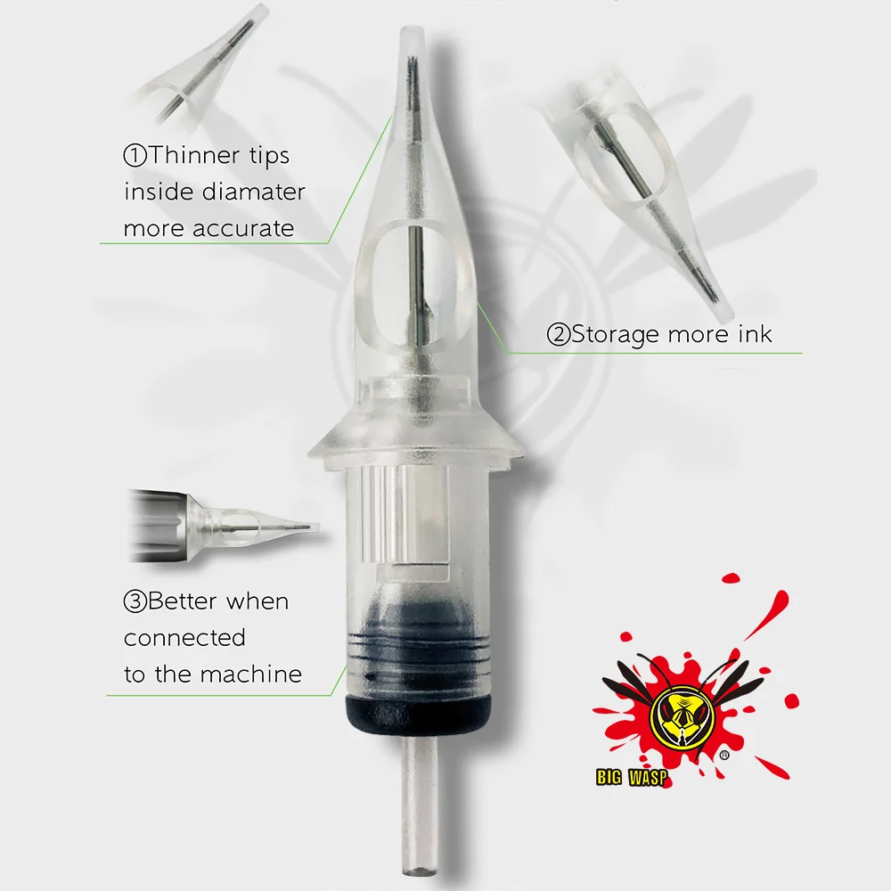 BIGWASP Needle Cartridges For Tattoos Needles RL 20pcs/Lot Disposable Sterilized Safety Cartridge for Tattoo Machines Grips
