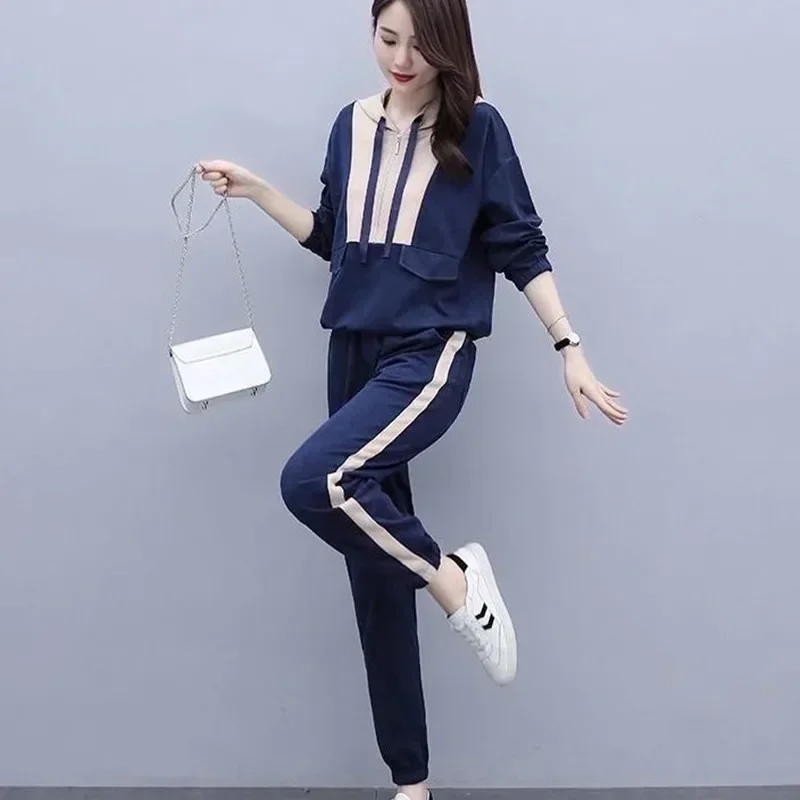 

Женский спортивный костюм для отдыха весна-осень 2022 корейская мода свободный свитер с капюшоном костюм из двух предметов для бега и отдыха