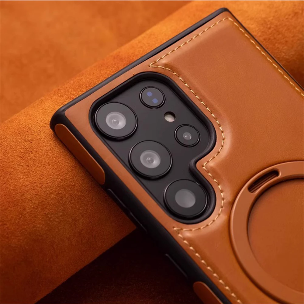 Luxury Business Magnetic Leather Ring Holder Case | Wireless Charging Shockproof Cover