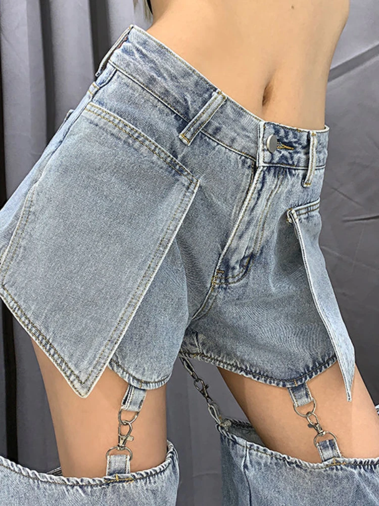 Deeptown Y2K Vintage Denim Pants Дамски Harajuku Kpop Дънки с широки крачоли с висока талия Ежедневни скъсани прави панталони Streetwear