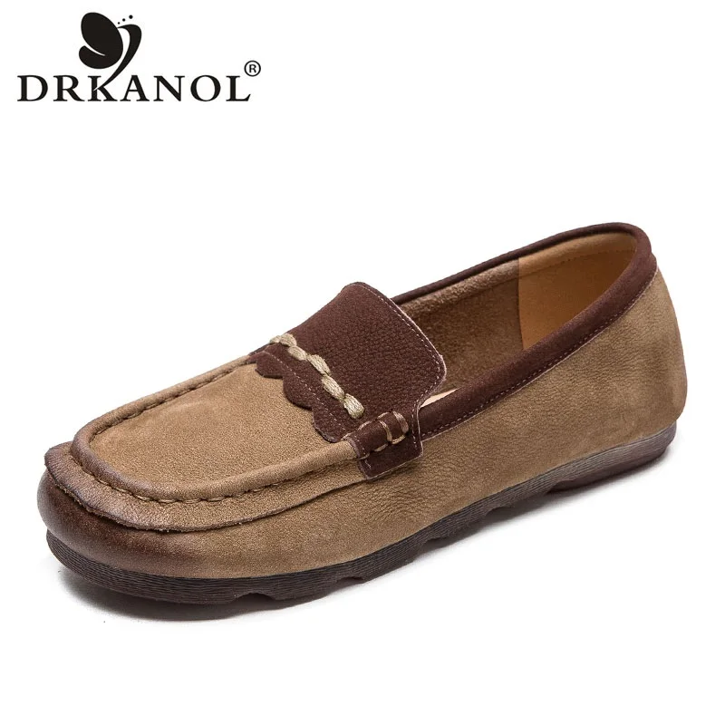 

DRKANOL 2024 Spring Literary Style Loafers Women Slip On Flat Shoes Mixed Colors Genuine Cow Leather Shallow Comfort Loafers