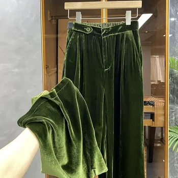 Pantaloni a gamba larga coreani pantaloni a vita alta Slim Fit in velluto dritto moda Casual Vintage Pantalon Femme nuovi pantaloni B733 1