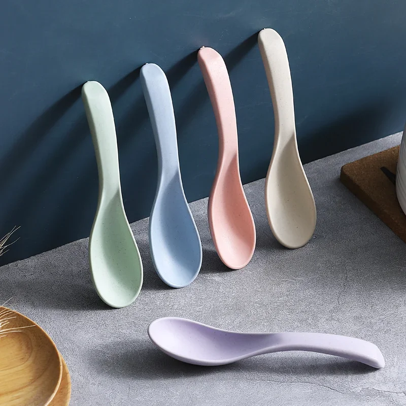 1Pcs Stirring Spoon Household Wheat Straw Plastic Color Spoon Household Soup Spoons Cooking Utensils Kitchen Accessories wheat straw spoon