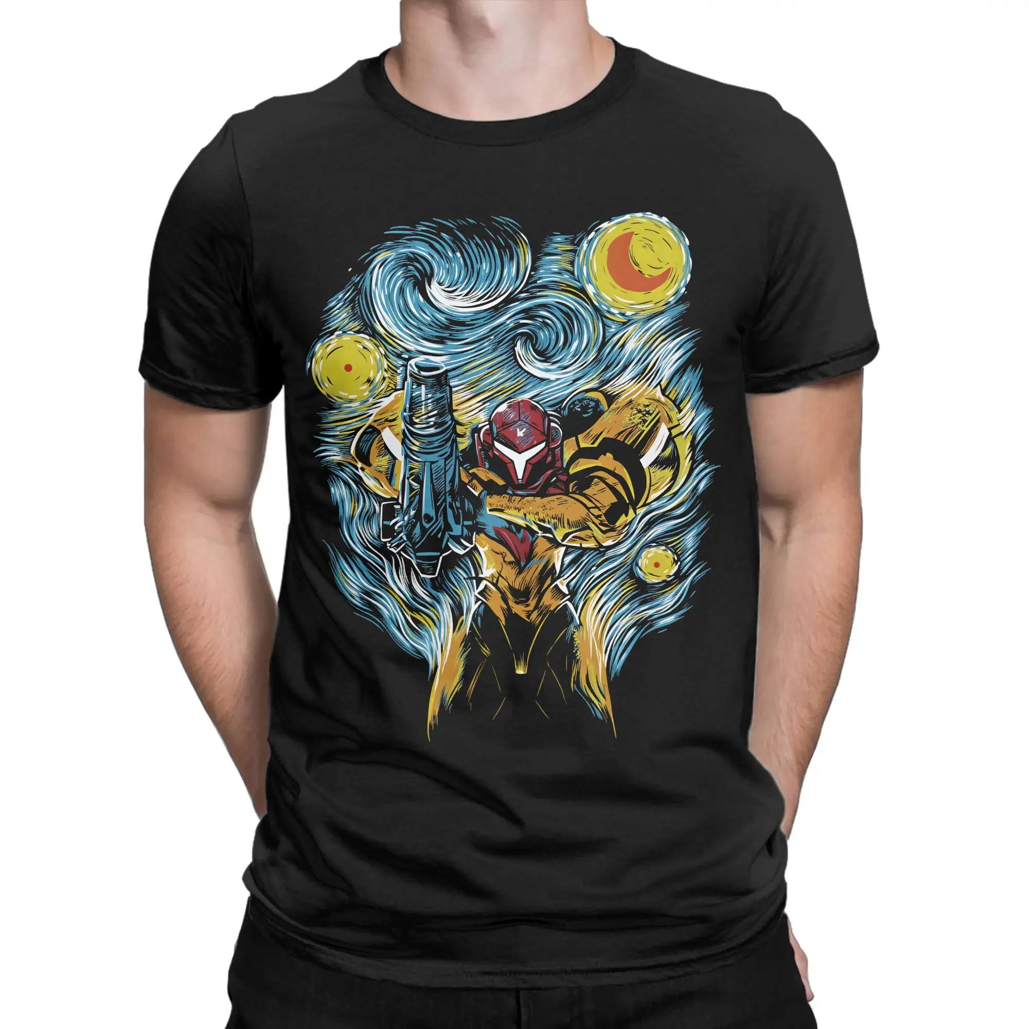 Erstaunliche Metroids Hero Spiel Sternennacht T-Shirt Männer Frauen O Hals Reine Baumwolle T Shirt Kurzarm T-shirts Party Tops