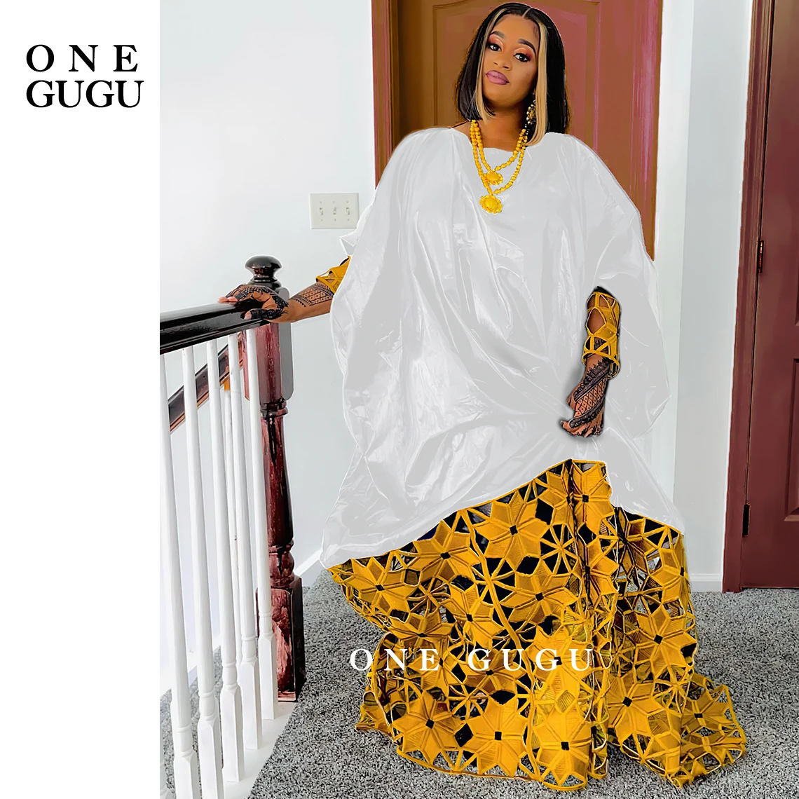 Mix Size African Bazin Rich Dress Winter Robe For Noble Lady Wedding Party Gown White Nigerian Dashiki Robe Long Sleeves Dresses european summer boho silk printed fashion women one shoulder puff sleeves blouse african lady plus boho beach party loose tops