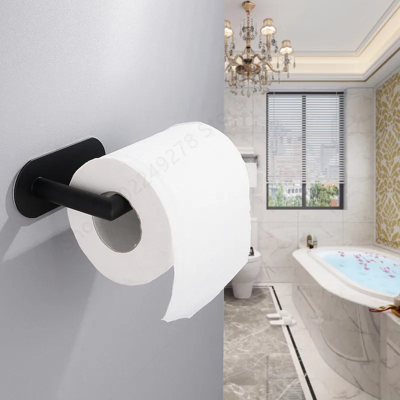 Adhesive Toilet Paper Holder 304 Stainless Steel Brushed Gold Paper Towel Roll Rack Black Bathroom Kitchen Long Tissue Hanger paper towel holder toilet paper holder toilet roll holder