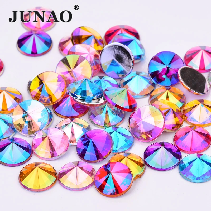 

JUNAO 4 5 6 10 mm Glitter Mix color AB Face Rhinestones Flat Back Acrylic Stones Rivoli Crystal Applique Nail Art Decoration