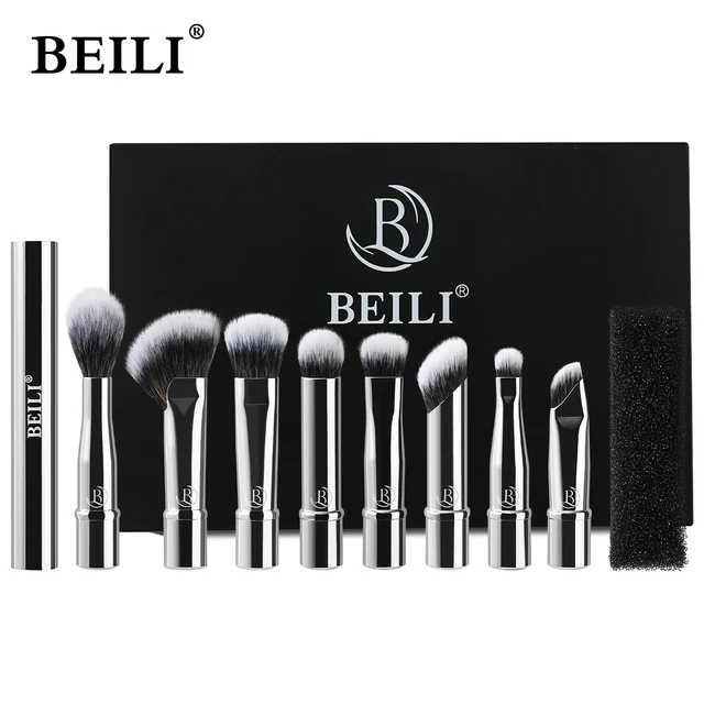 8Pcs Portable Makeup Brush Set With Mirror - Foldable Travel Kit , Mini Makeup Brush Set Travel Makeup Brush Set
