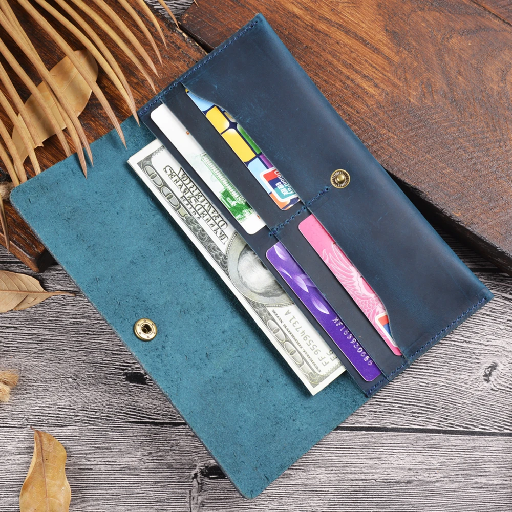 Handmade Retro Crazy Horse Cowhide Wallet Genuine Leather Men's Handheld Long Wallet