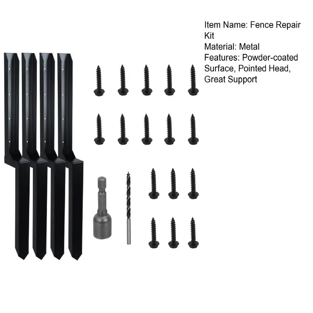 4Pcs Fence Post Repair Stakes with Fixing Screws Pointed Broken Wood Fence Post Repair Tool Heavy-duty Back Support Kit