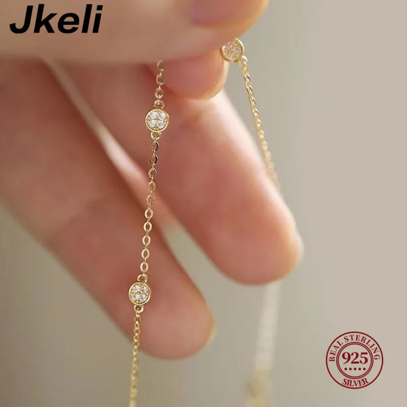 Jkeli 여성용 진짜  지르콘 라운드 14K 골드 도금 참 팔찌, 클래식 미니멀리스트 파인 쥬얼리