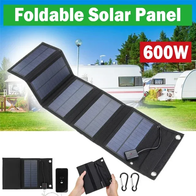 Panneau solaire pliable 600W, chargeur de téléphone solaire d'urgence 600W, panneau pliable étanche avec USB 5V pour occultes et extérieur 1