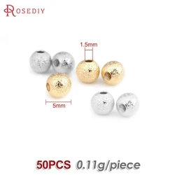 Gold Brass Frosted Matte Round Beads for Jewelry Making - 18K Gold Color, Multiple Sizes (5MM 50PCS)