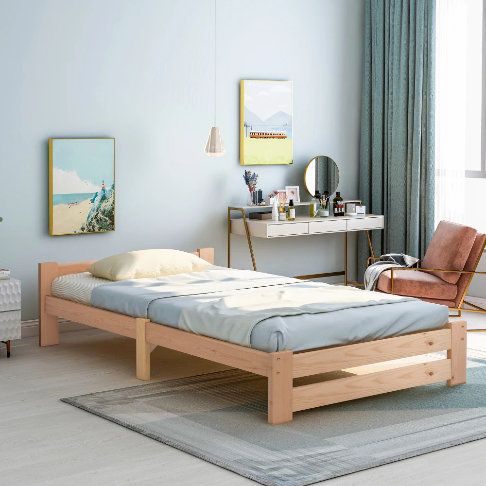 PINGGO Massivholzbett Futon Naturholzbett mit Kopfteil und Schiefer Naturfreundliches Massivholzbett für Komfort ohne Matratze – Detail 13