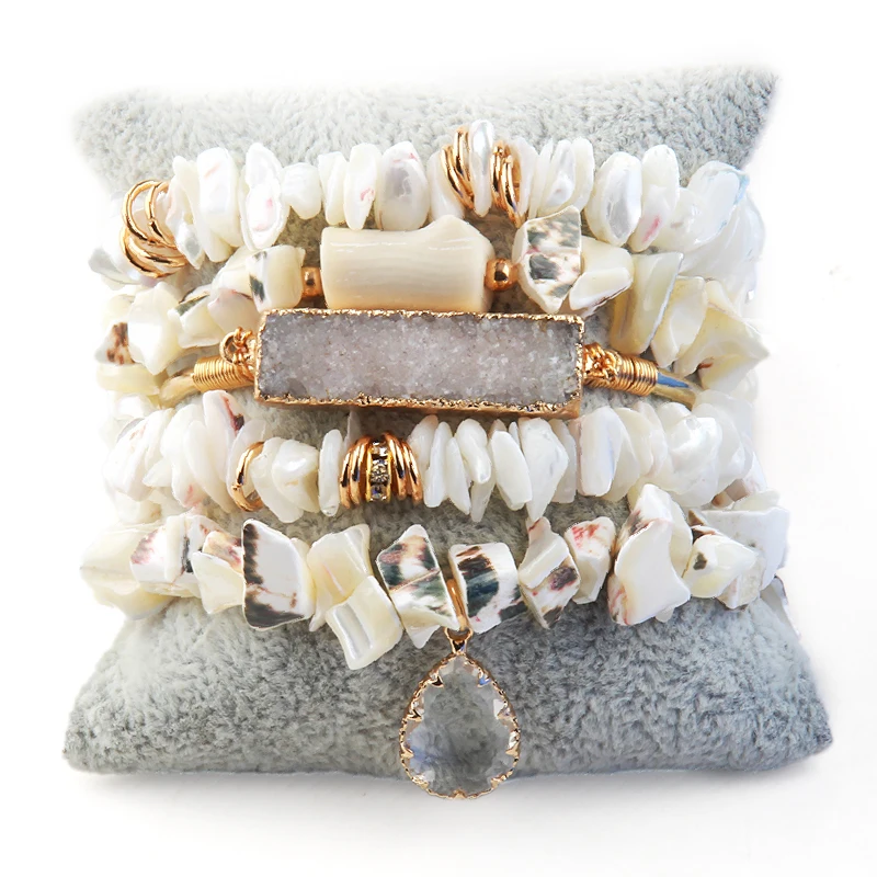 MD Fashion Designer Beaded Bracelet Sets Breakstone Drop Charm 5pc