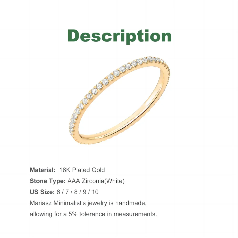 1/3PCS Thin Dainty Stackable Ring Mariasz Minimalist Full Eternity Band Cubic Zirconia Gold Color Plated Pave Rings for Women 5