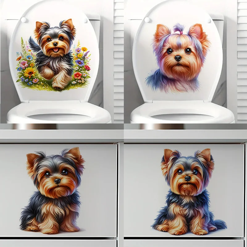 T2051#Yorkie Toilet Stickers Decoration for Living Room Wall Bedroom and Home Decor Car Decals Self-Adhesive