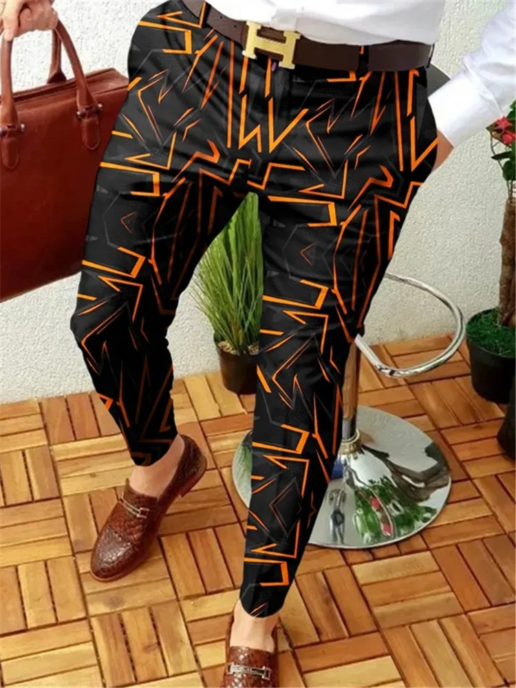 

NEW Vintage Graphic Printed Slim Pencil Pants Men 2023 Spring Summer Fashion Mid Waist Straight Long Pant Streetwear Mens