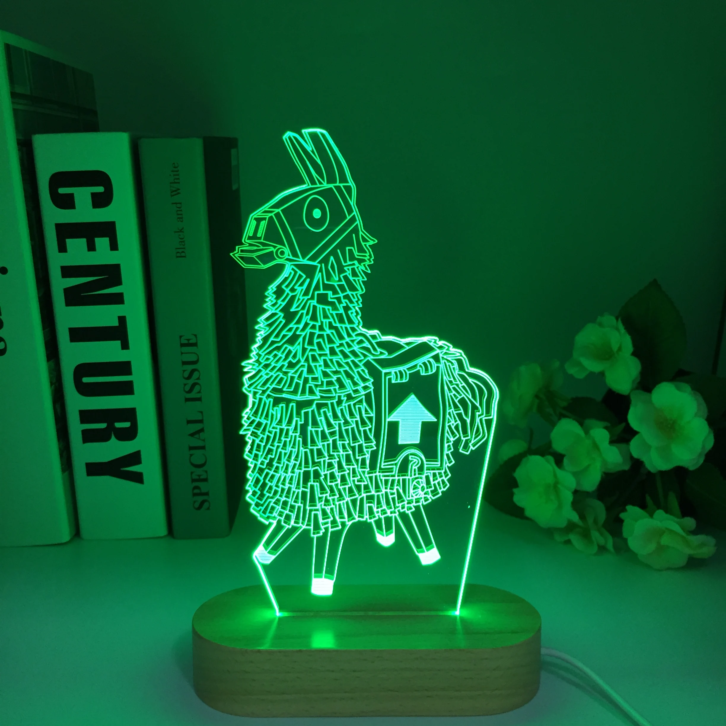 

Alpaca 3D Lamp 16 color Remote Wooden Led Night Light Gun Game Omega Llama Battle bus Table Lamp Baby Kids Birthday Gifts Toy