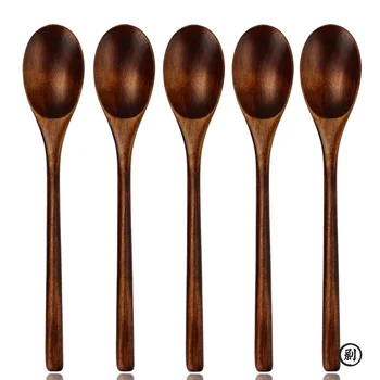 5 Pieces Wooden Spoon Soup Spoon and Fork Tableware Natural Ellipse Ladle Spoon Set Eco Friendly Products Spoons for Cooking 1