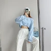 Korean Fashion Short Sweatshirts Women Sexy Solid Color Loose Crop Tops Woman Casual Streetwear Plus Size Pullovers Female 5