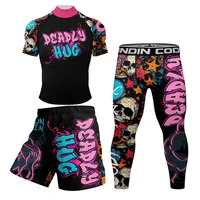 Nouveau crâne MMA Compression Rashguard T-Shirt + ensemble short et haut Bjj protections Jiu Jitsu chemises Muay Thai entraînement boxe vêtements costume 3