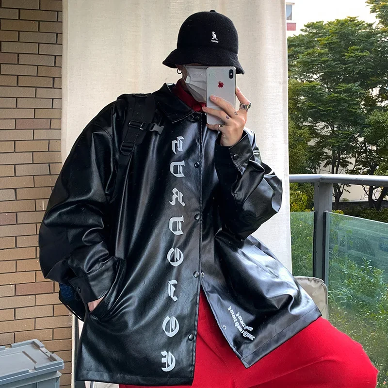 트렌디한 한국 스타일 남성용 재킷, 루즈핏 힙합 라펠 레터 프린트 가디건, 가을 용수철 시즌 패션 아우터