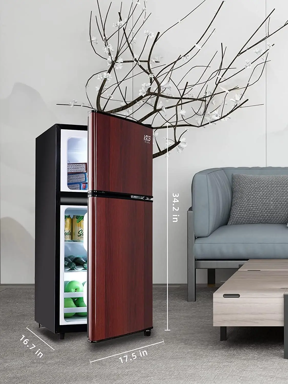 KRIB BLING Refrigerator with Freezer 3.2 Cu.Ft with 7 Level Adjustable Thermostat Control 2 Door Energy Saving Compact 4