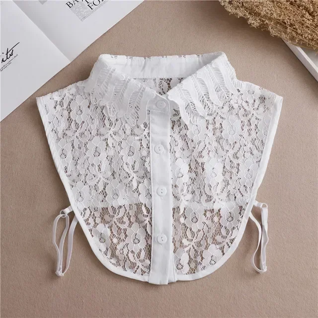 Vintage Lace Front Tie White Detachable Faux Collar