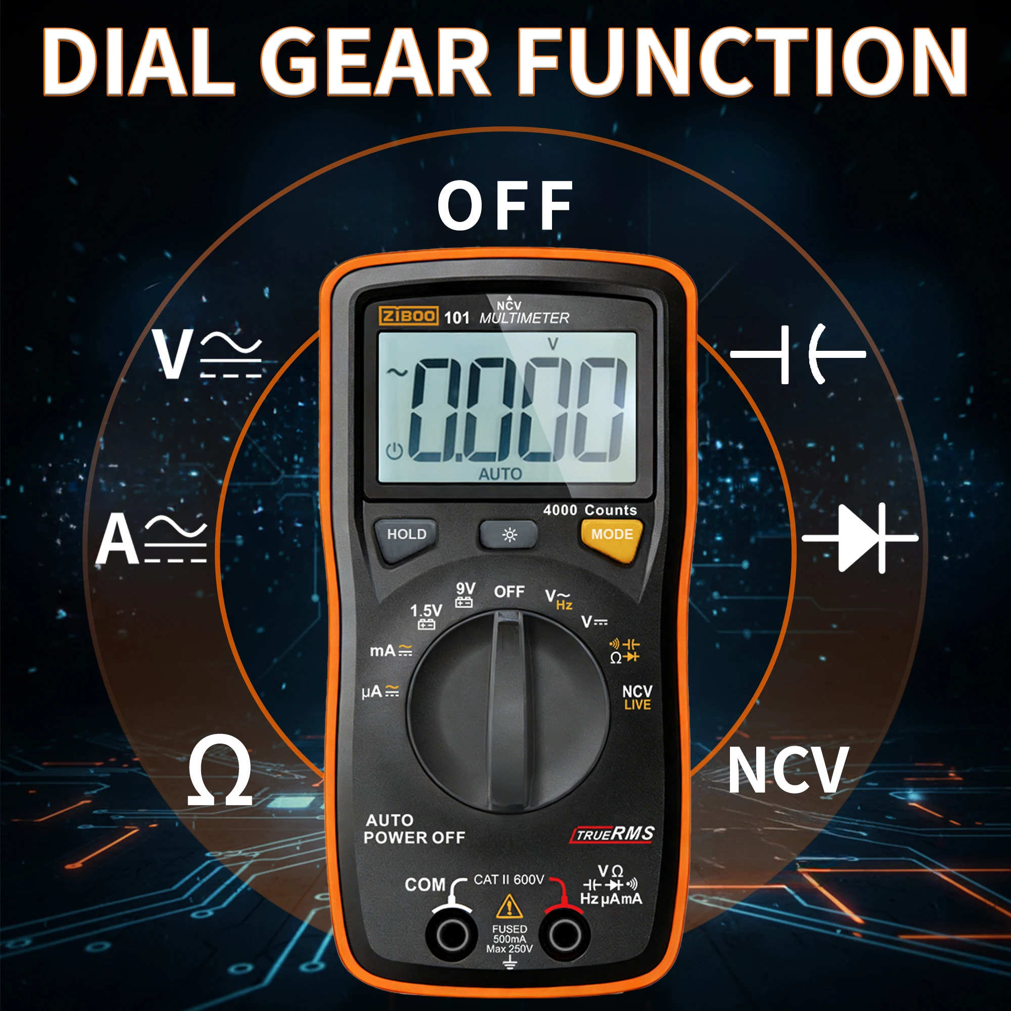 ZIBOO 101 미니 디지털 멀티미터, TRMS 4000 카운트 자동 범위 조정 포켓 전압계, AC/DC 전압 전류용 멀티 테스터
