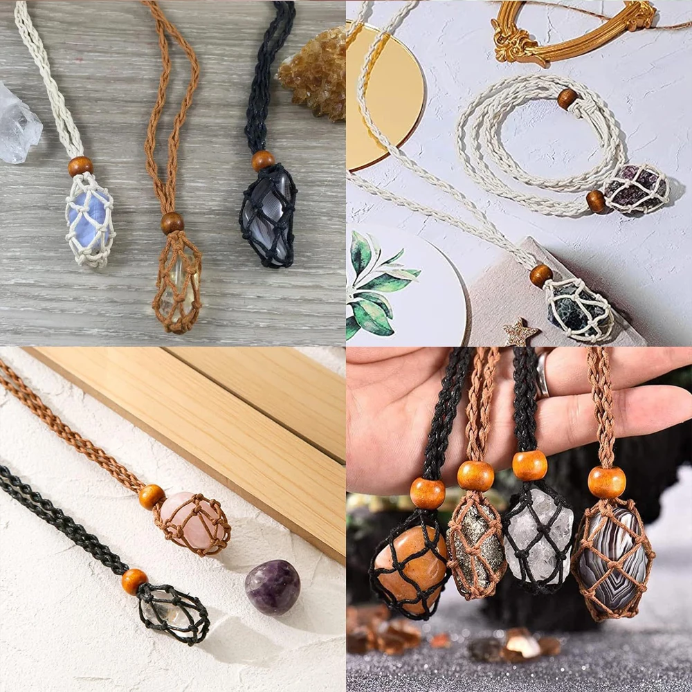 Wholesale Natural Semi Precious Crystal Raw Stone X10PCS DIY Making Woven Color Mesh Bag Necklace Chain X10PCS, Total of 20 Pcs