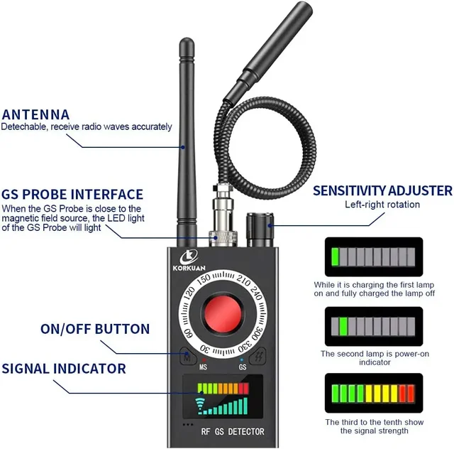 K18 Anti Candid Camera Detector Bug Gadgets Wiretapping Finder GPS Signal Lens RF Spy Tracker Detect Multi-function Anti Camera 6