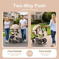 Landau de voyage 3 en 1 avec poignée réglable en hauteur, landau de voyage avec moustiquaire, poussette pour bébé avec cadre en aluminium 2