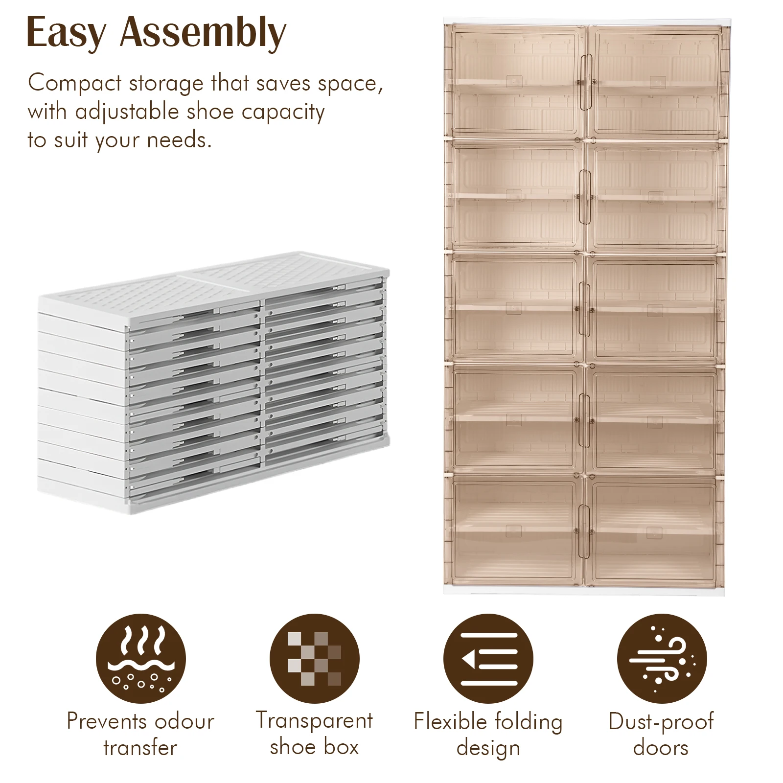 Foldable Plastic Shoe Rack Organizer with Magnetic Door