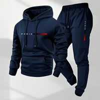Ensemble de survêtement pour homme automne-hiver, sweat-shirt à capuche + pantalon de jogging à cordon de serrage, tenue de sport décontractée en deux pièces 1