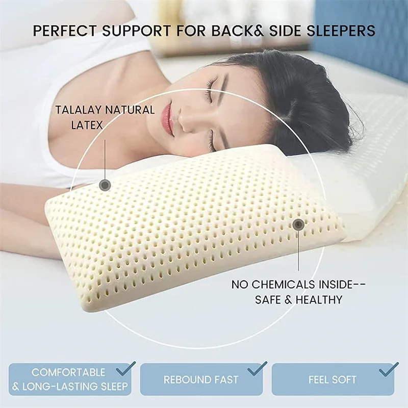 100% Natural Latex Sleeping Bed Pillow Luxury Pillow for Side Back and Stomach Sleepers Orthopedic Pillows Cervical Health Care 5