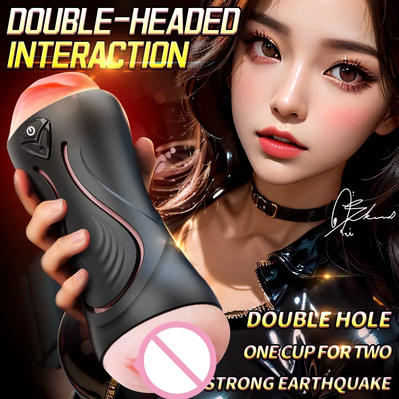 Dual Open En APP intelligent vibration Masturbation cup 3D Soft Realistic Blowjob Hand Free Textured Vagina Penis Stimulation