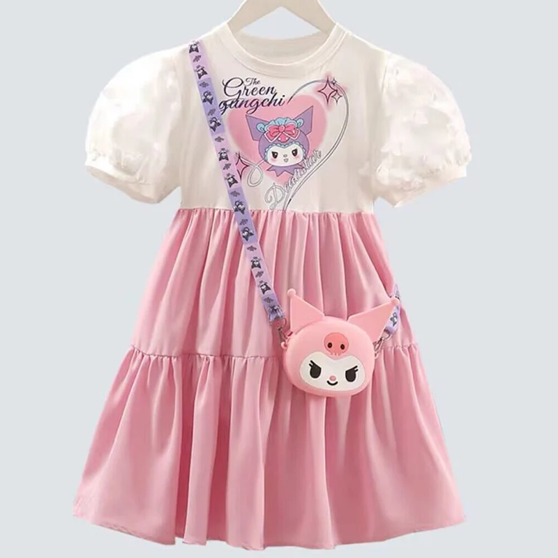

Kawaii Sanrio детское летнее платье Kuromi новинка мультфильм милое летнее платье Маленькая девочка корейское платье принцессы с коротким рукавом