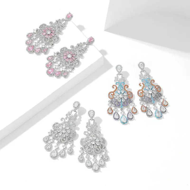 Pattern Hollow Water Drop Tassel Earrings 2023 New Fashion Romantic Wedding Party Bridal Eardrop Brand Jewelry