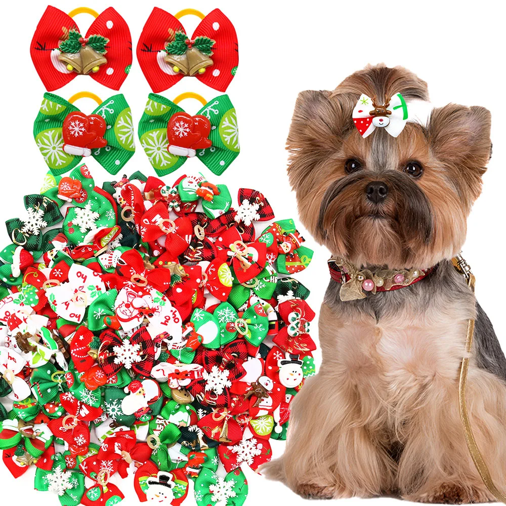 Handmade Puppy Hair Bows – 10/20/30PCS Christmas Dog Accessories 1