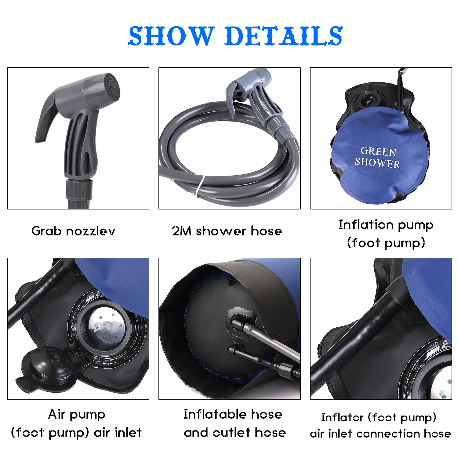 PVC-Druck dusche im Freien mit Fuß pumpe Leichter aufblasbarer Druckdusch-Wasser beutel für Strand camping, Wandern, Baden – Detail 10