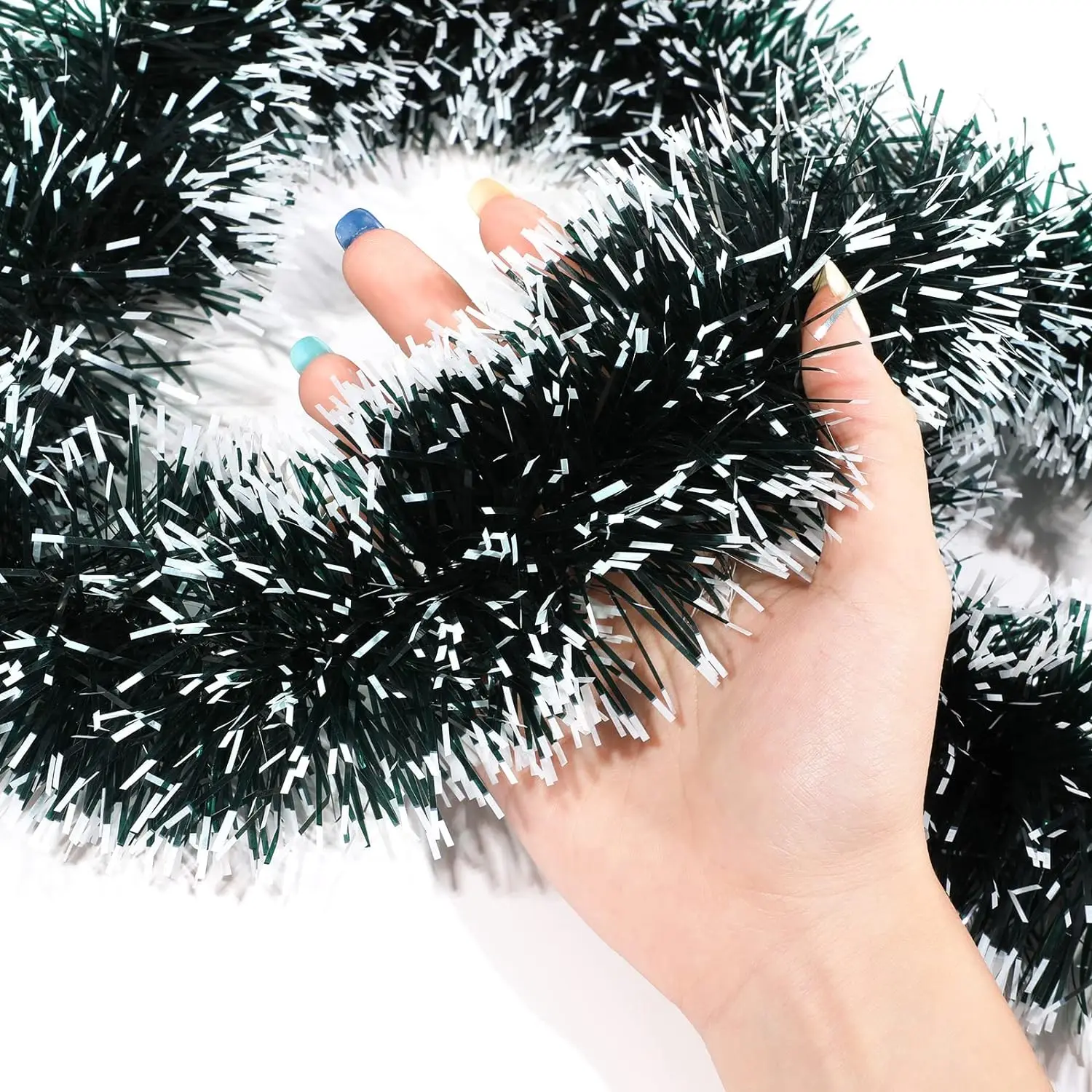 2M Christmas Red Frost Tip Tinsel Garland Metallic Streamers Celebrate Holiday Ceiling Hanging Decoration Indoor Party Supplies
