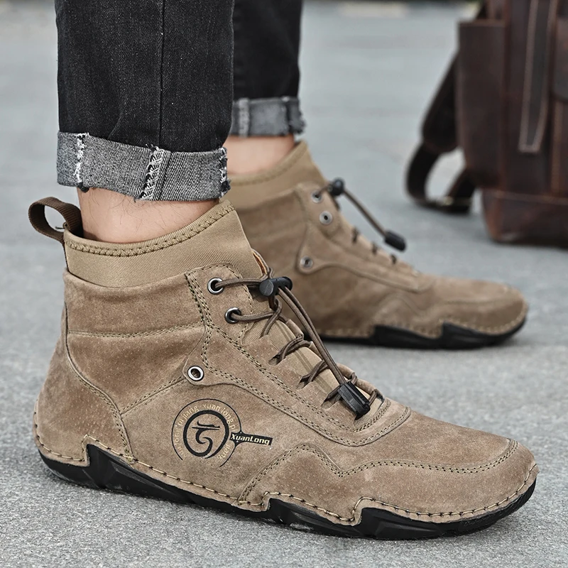 Brand Men's Winter Snow Boots Leather Men's Ankle Warm Boots Plush Warm Men's Snow Boots Outdoor Men's Motorcycle Boots Big Size